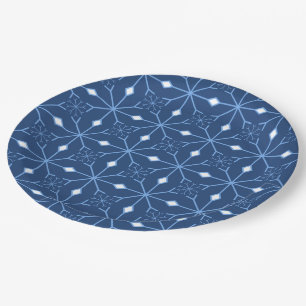 Dark Blue and White Snowflake Pattern Paper Plates