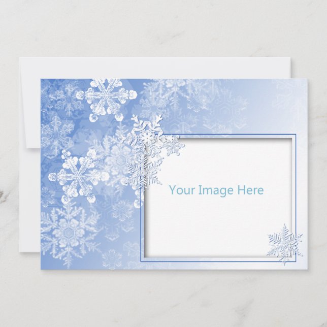 Dark Blue and White Snowflake Photo Holiday Card (Front)
