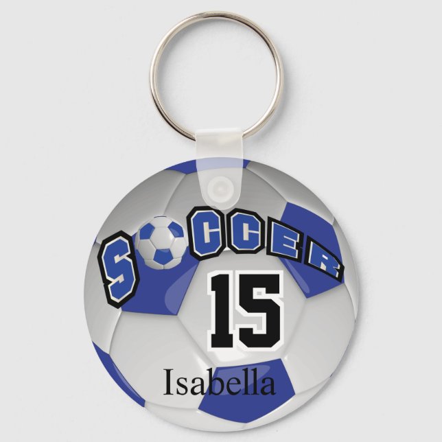 Dark Blue and White Soccer Ball Key Ring (Front)