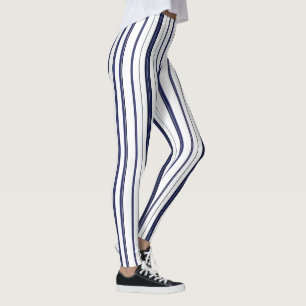 Dark Blue and White Stripes Leggings