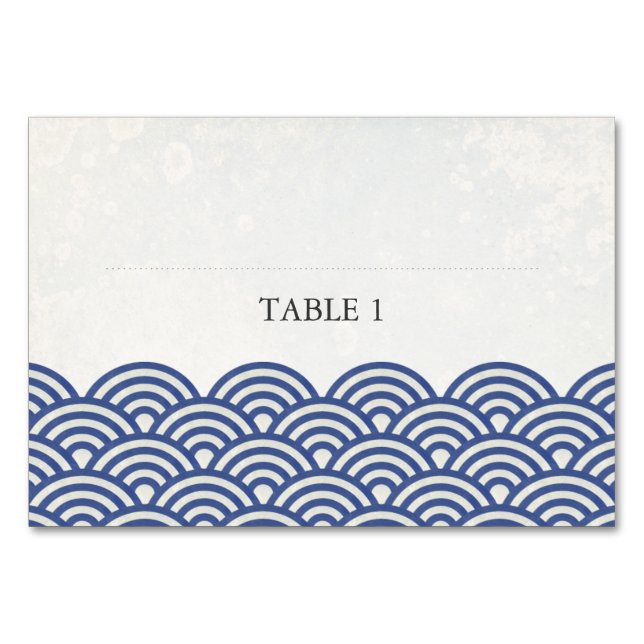 Dark Blue and White Stylised Waves Place Name Card (Front)