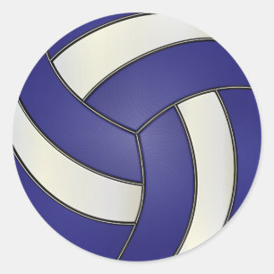 Dark Blue and White Volleyball Classic Round Sticker