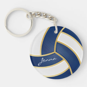 Dark Blue and White  Volleyball  Key Ring