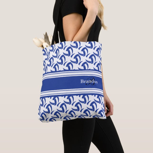 Dark Blue and White Volleyball | Personalise Tote Bag (Close Up)