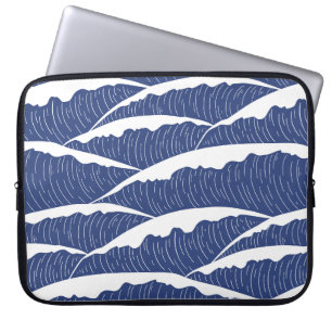 Dark Blue and White Waves Electronics Bag