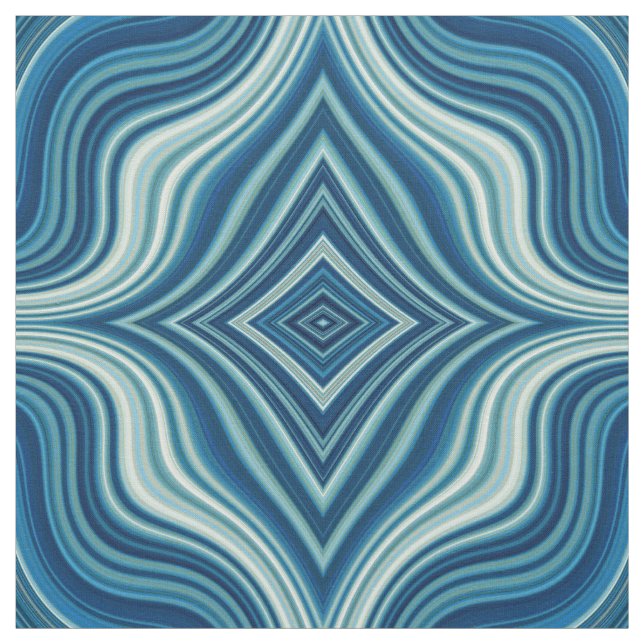 Dark Blue and White Wavy Rhombus Pattern Fabric (Swatch)