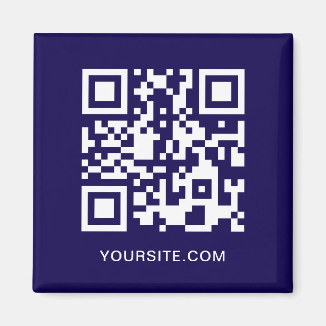 Dark Blue and White Website QR Code Promo Magnet (Front)