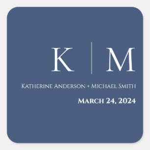 Dark Blue and White-Wedding- Square Sticker