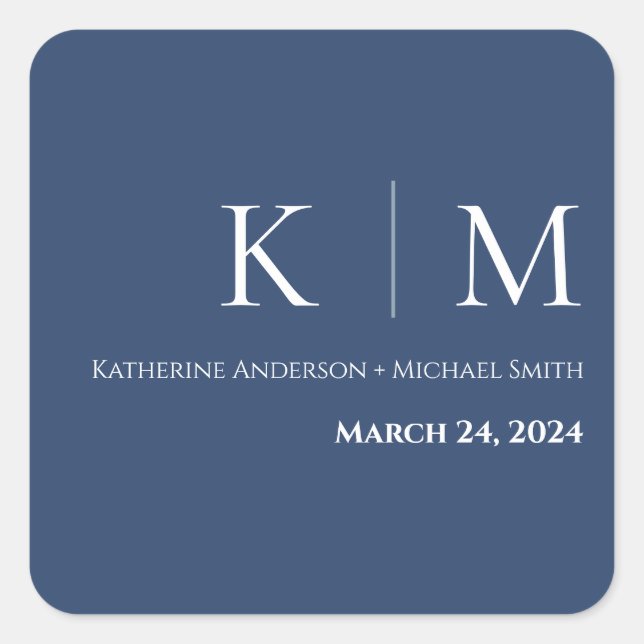 Dark Blue and White-Wedding- Square Sticker (Front)