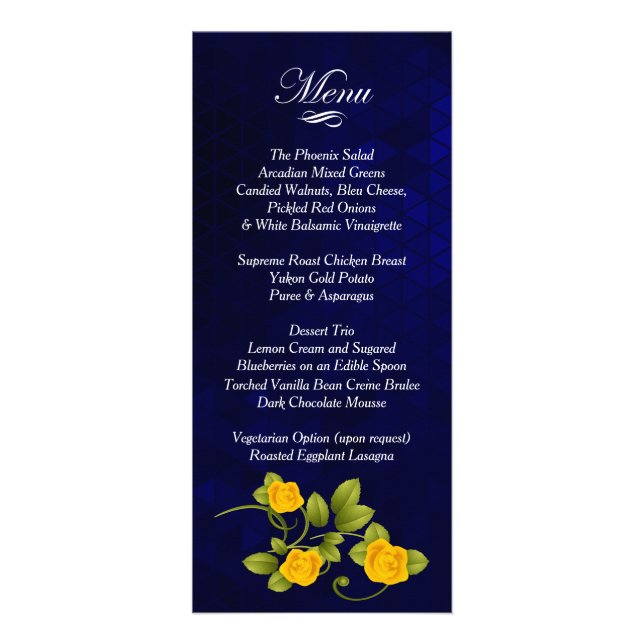 Dark Blue and Yellow Rose Wedding  - Menu (Front)