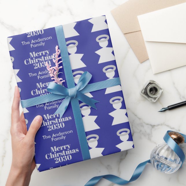 Dark Blue Angel Merry Christmas Elegant  Wrapping Paper (Gifting)