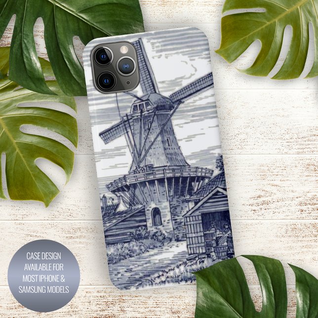 Dark Blue Antique Delft Blue Dutch Windmill iPhone Case (Creator Uploaded)