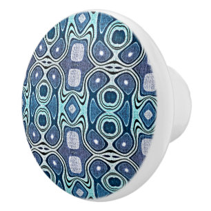 Dark Blue Aqua Turquoise Violet Ethnic Tribe Art Ceramic Knob