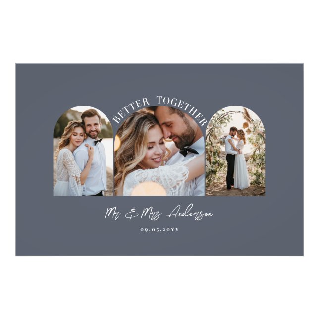 Dark blue arch multi photo wedding gift decor (Front)