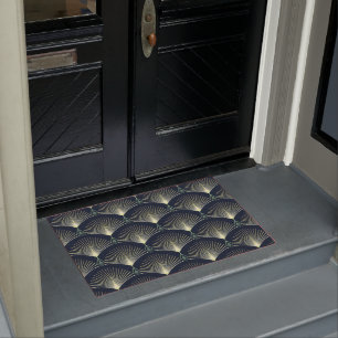 Dark Blue Art Deco Stylish Geometric Pattern  Doormat