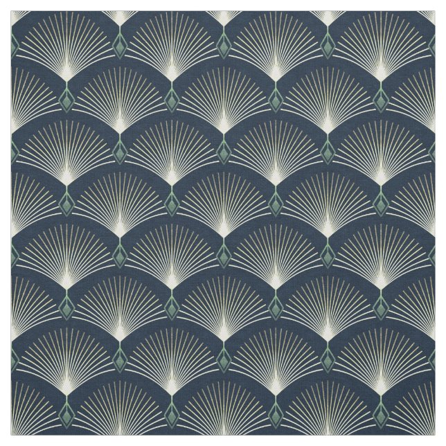 Dark Blue Art Deco Stylish Geometric Pattern Fabric (Swatch)