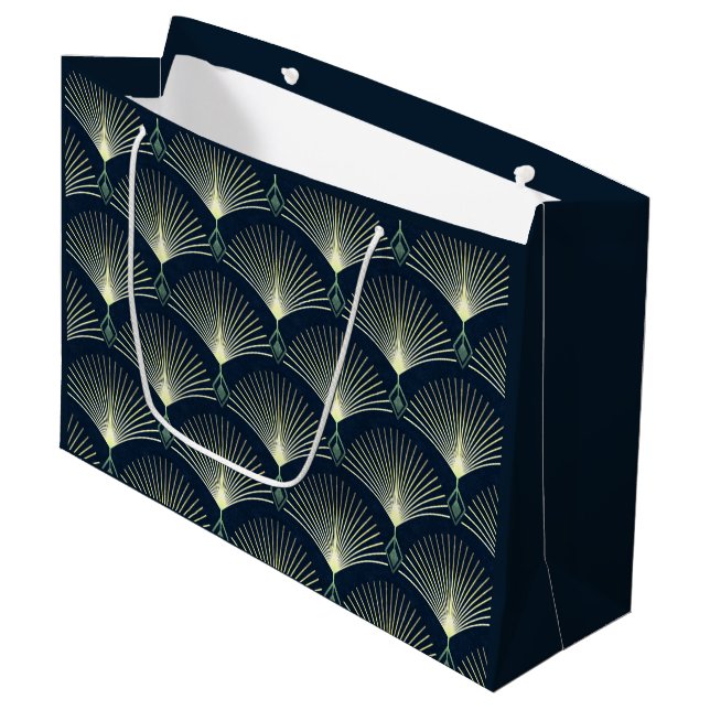 Dark Blue Art Deco Stylish Geometric Pattern  Large Gift Bag (Front Angled)
