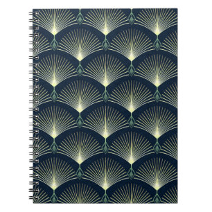 Dark Blue Art Deco Stylish Geometric Pattern Notebook