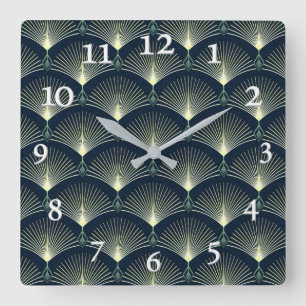 Dark Blue Art Deco Stylish Geometric Pattern Square Wall Clock