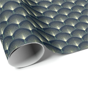 Dark Blue Art Deco Stylish Geometric Pattern  Wrapping Paper
