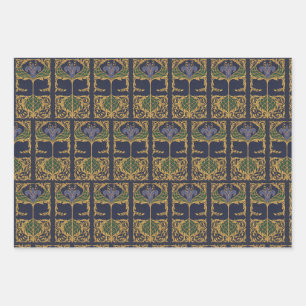 Dark Blue Art Nouveau Old Book Wrapping Paper Sheet