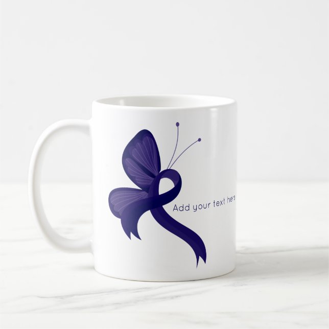 Dark Blue Awareness Ribbon Butterfly Coffee Mug (Left)