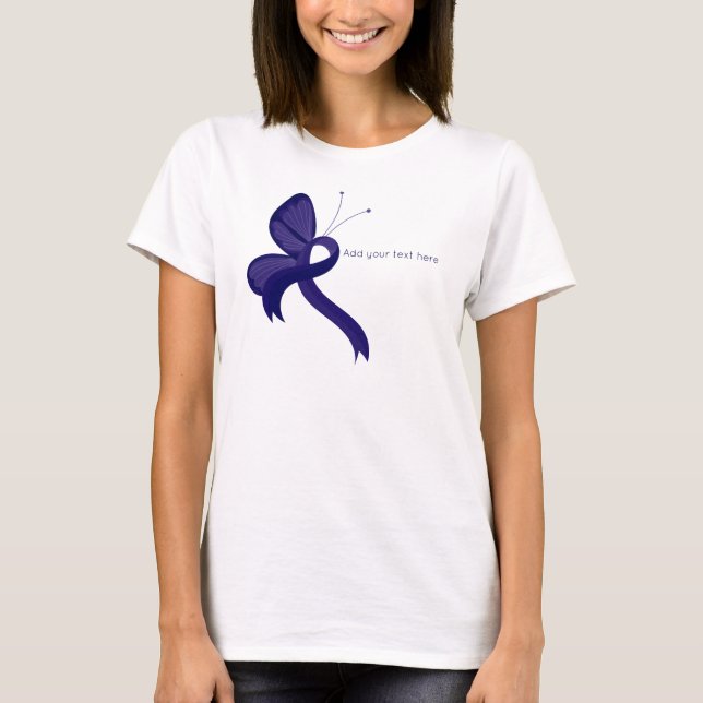 Dark Blue Awareness Ribbon Butterfly T-Shirt (Front)