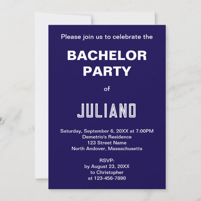Dark Blue Bachelor Party Invitation (Front)