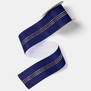 Dark Blue Background Shiny Stripes Accent Satin Ribbon