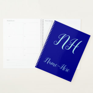 Dark Blue Background + Turquoise Script-Like Name Planner