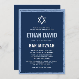 Dark blue bar mitzvah invitation with rough border