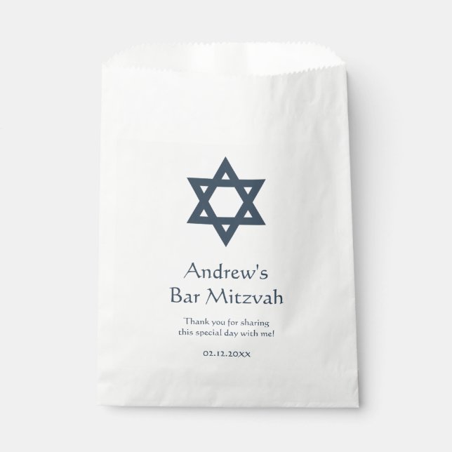 Dark Blue Bar Mitzvah Personalised Favour Bag (Front)