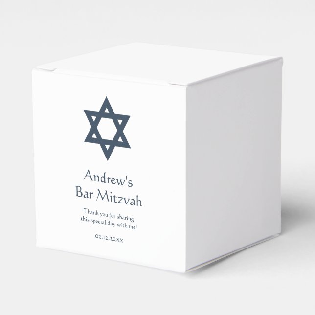 Dark Blue Bar Mitzvah Personalised Favour Box (Front Side)