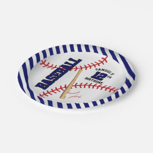Dark Blue Baseball Birthday Design   Personalise Paper Plate