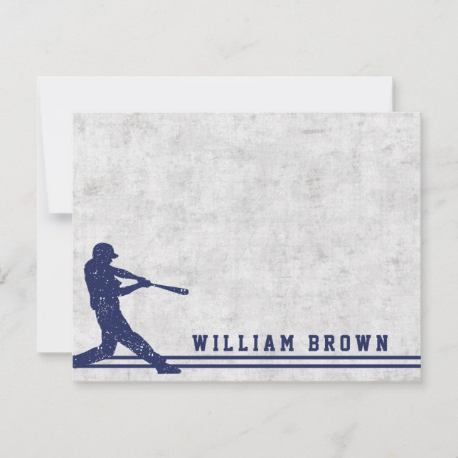 Dark blue baseball silhouette personalised name card (Front)
