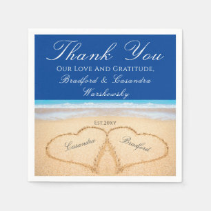 Dark Blue Beach 2 Hearts in the Sand  Wedding Napkin