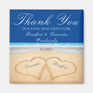 Dark Blue Beach Wedding 2 Hearts in the Sand Magnet