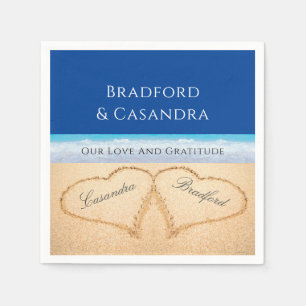 Dark Blue Beach Wedding 2 Hearts in the Sand  Napkin