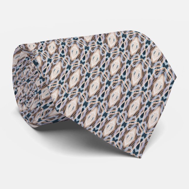 dark blue beige art Deco geometric Tie (Rolled)