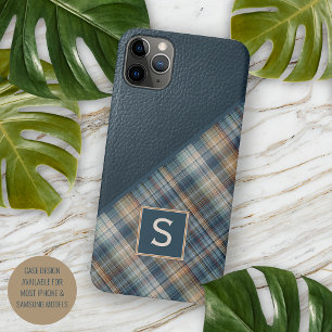 Dark Blue Beige Tan Brown Plaid Gingham Pattern iPhone 11 Pro Max Case