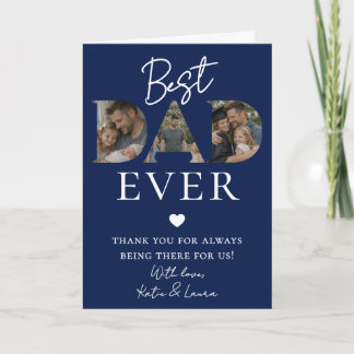 Dark Blue Best Dad Ever Photo Collage Fathers Day Card