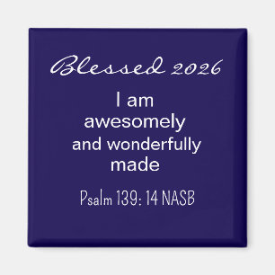 Dark Blue Bible Verse Affirmation New Year 2026 Magnet