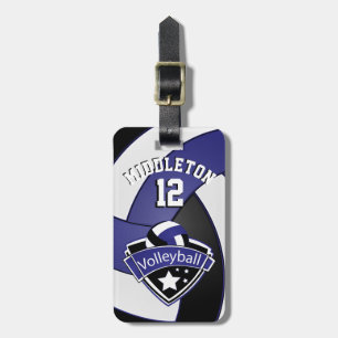 Dark Blue, Black and White Sporty Volleyball 🏐 Luggage Tag