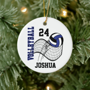 Dark Blue, Black and White Volleyball Ceramic Ornament