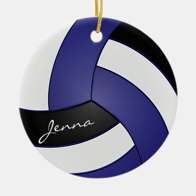 Dark Blue, Black and White Volleyball | DIY Name Ceramic Ornament (Front)
