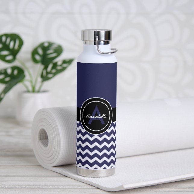 Dark Blue Black Chevron Water Bottle (Yoga)