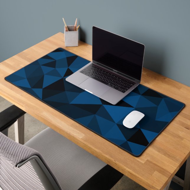 Dark blue black geometric mesh pattern desk mat (Office 2)