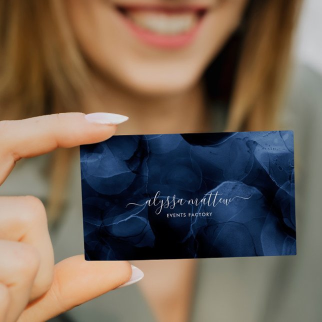 Dark Blue Black Gold Glitter Watercolor Custom Business Card (Creator Uploaded)