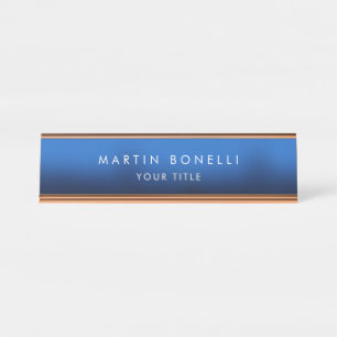 Dark Blue Black Modern Minimalist Plain Desk Name Plate