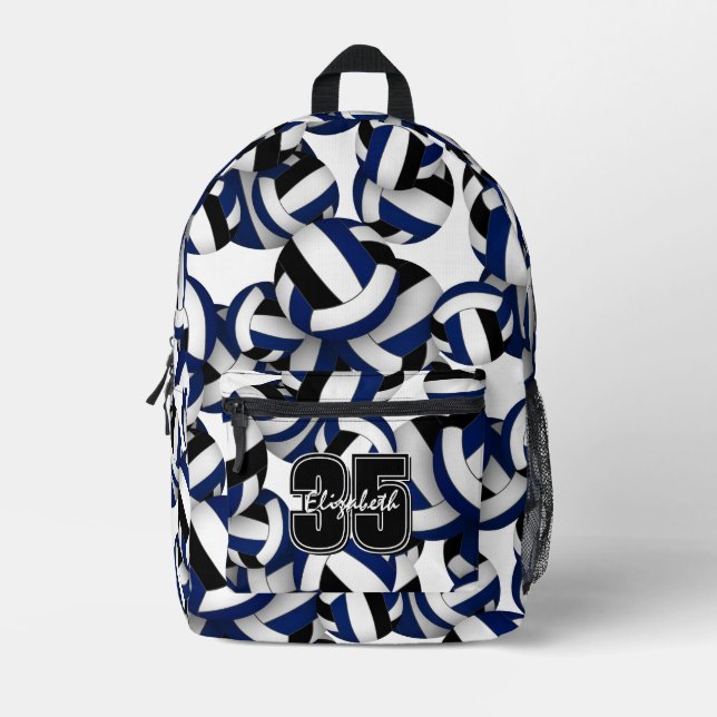 dark blue black volleyball team colours patterned  printed backpack (Front)